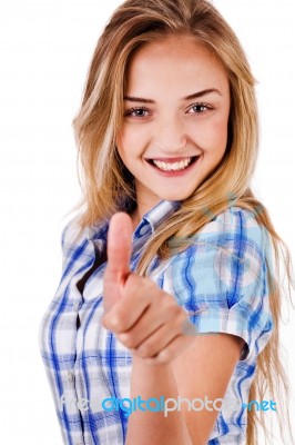 Happy Young Lady Showing Thumbs Up Stock Photo