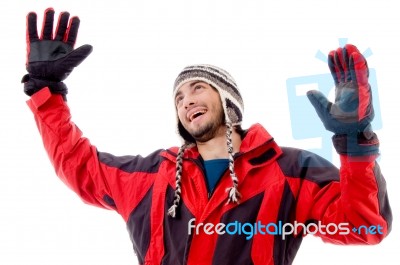 Happy Young man In Winter Cap Stock Photo