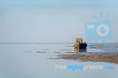 Harty Island, Kent/uk - January 17 : View Of An Old Boat On The Stock Photo