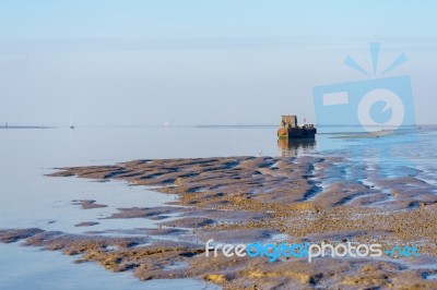 Harty Island, Kent/uk - January 17 : View Of An Old Boat On The Stock Photo