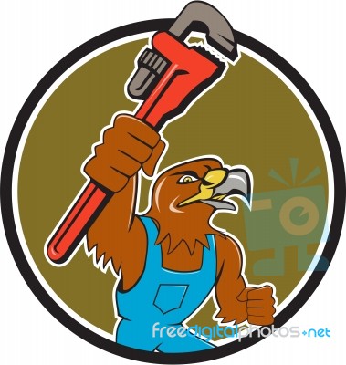 Hawk Plumber Wrench Circle Cartoon Stock Image