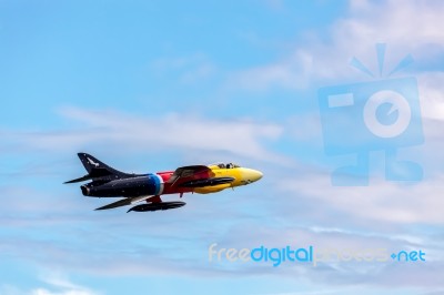 Hawker Hunter Miss Demeanour Aerial Display At Shoreham Airshow Stock Photo