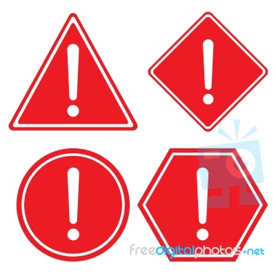 Hazard Warning Red Color Sign. Triangle Hexagon Square And Circle Symbol Isolated On White Background Stock Image