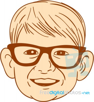 Head Caucasian Boy Smiling Big Glasses Drawing Stock Image