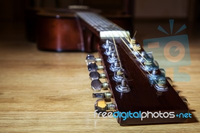 Head Neck 12 String Guitar Stock Photo