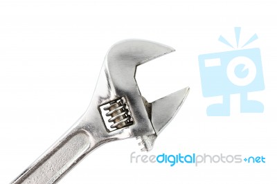 Head Of Adjustable Wrench On White Background Stock Photo