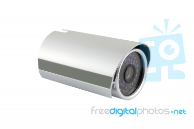 Head Of Security Camera On White Background Stock Photo