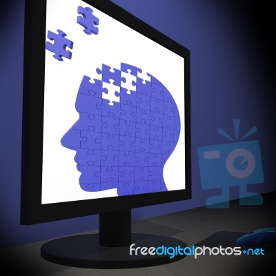 Head Puzzle On Monitor Showing Human Brightness Stock Image