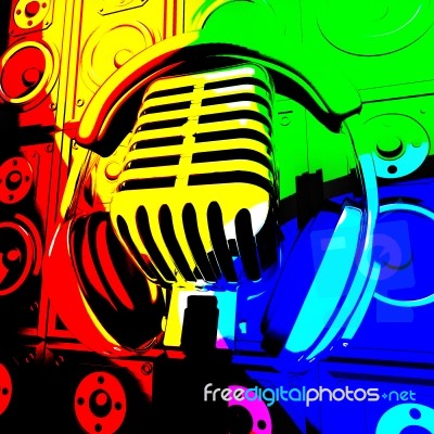 Headphones Mic And Speakers Shows Music Recording Or Entertainme… Stock Image