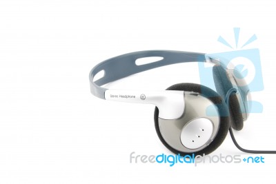 Headphones With Cord On White Stock Photo