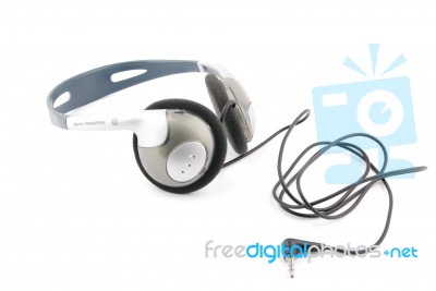 Headphones With Cord On White Stock Photo