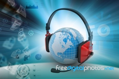 Headset With World Globe. Concept For Online Chat Stock Image