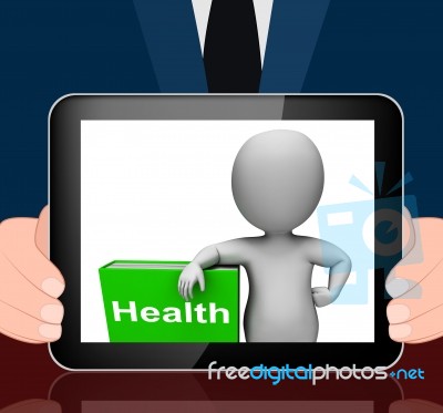 Health Book And Character Displays Books About Healthy Lifestyle… Stock Image