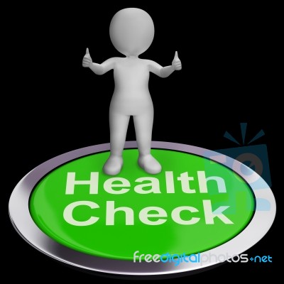 Health Check Button Shows Medical Condition Examinations Stock Image