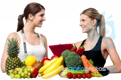 Health Experts. Fresh Fruits And Vegetables Stock Photo