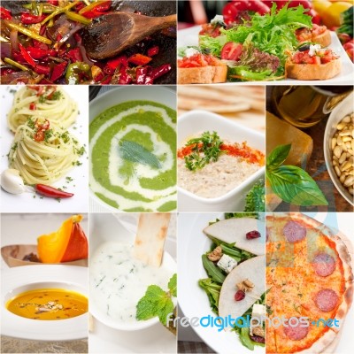 Healthy And Tasty Italian Food Collage Stock Photo