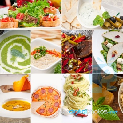 Healthy And Tasty Italian Food Collage Stock Photo