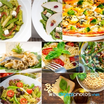 Healthy And Tasty Italian Food Collage Stock Photo