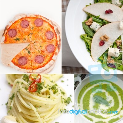 Healthy And Tasty Italian Food Collage Stock Photo