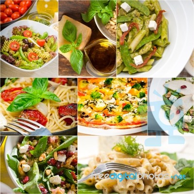 Healthy And Tasty Italian Food Collage Stock Photo