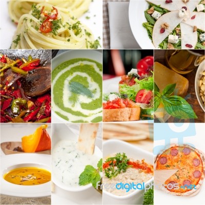 Healthy And Tasty Italian Food Collage Stock Photo