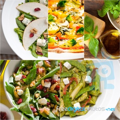 Healthy And Tasty Italian Food Collage Stock Photo