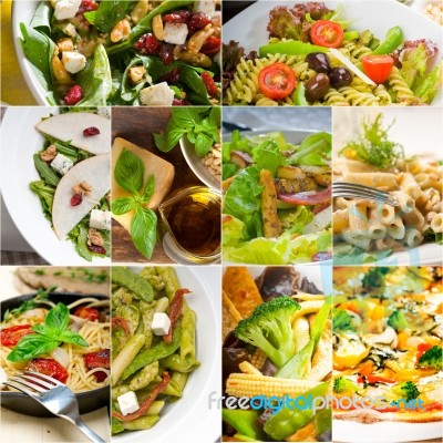 Healthy And Tasty Italian Food Collage Stock Photo