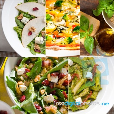 Healthy And Tasty Italian Food Collage Stock Photo