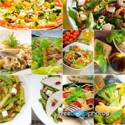 Healthy And Tasty Italian Food Collage Stock Photo