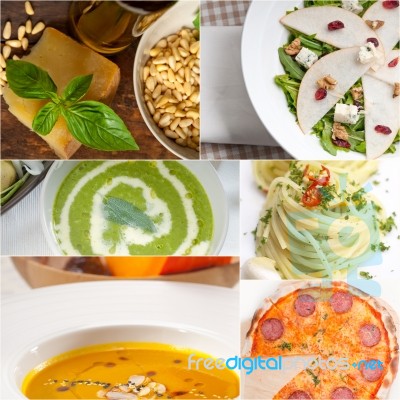 Healthy And Tasty Italian Food Collage Stock Photo