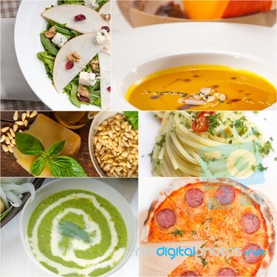 Healthy And Tasty Italian Food Collage Stock Photo