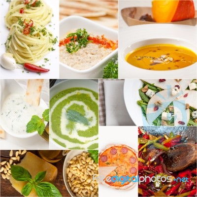 Healthy And Tasty Italian Food Collage Stock Photo