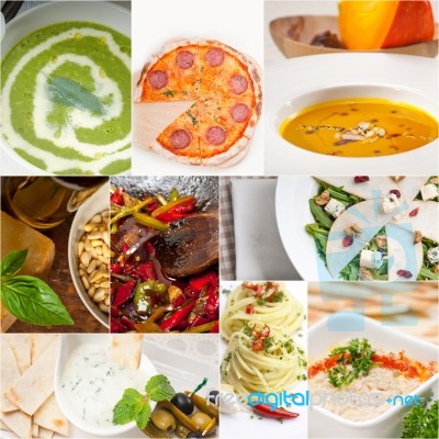 Healthy And Tasty Italian Food Collage Stock Photo