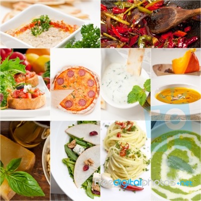 Healthy And Tasty Italian Food Collage Stock Photo