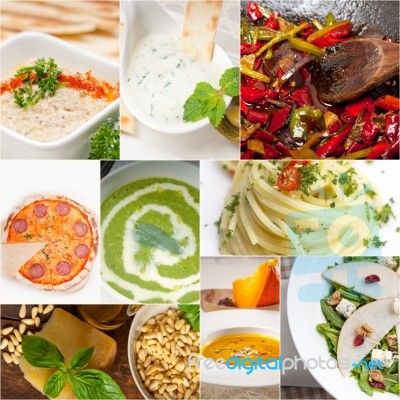 Healthy And Tasty Italian Food Collage Stock Photo