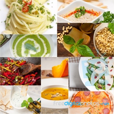 Healthy And Tasty Italian Food Collage Stock Photo