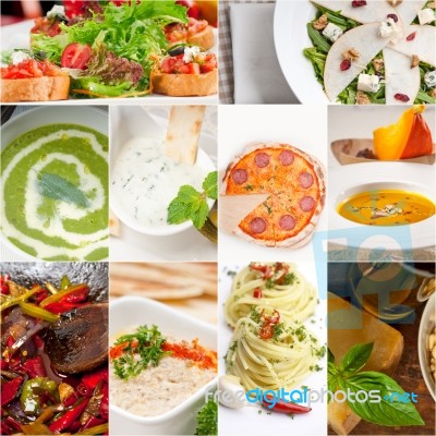 Healthy And Tasty Italian Food Collage Stock Photo