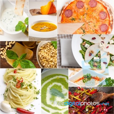 Healthy And Tasty Italian Food Collage Stock Photo