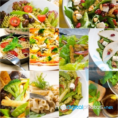 Healthy And Tasty Italian Food Collage Stock Photo