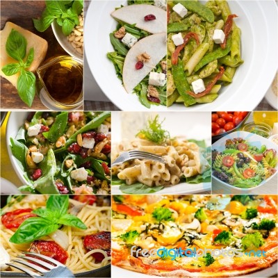 Healthy And Tasty Italian Food Collage Stock Photo