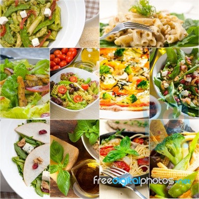 Healthy And Tasty Italian Food Collage Stock Photo