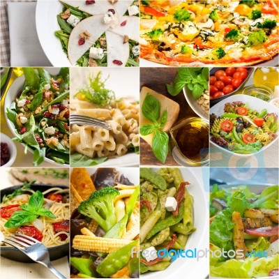 Healthy And Tasty Italian Food Collage Stock Photo