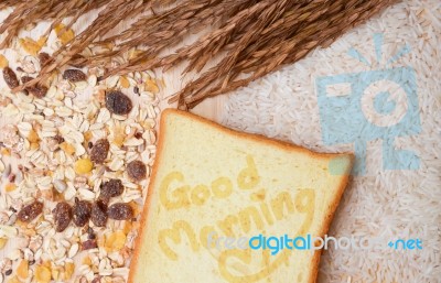 Healthy Breakfast With Cereal And Bread Stock Photo