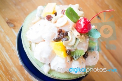 Healthy Fruit Salad With Yoghurt Stock Photo