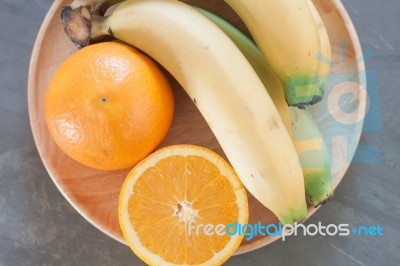 Healthy Fruits With Oranges And Bananas Stock Photo