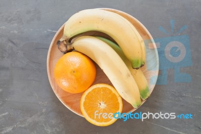 Healthy Fruits With Oranges And Bananas Stock Photo