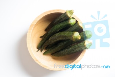 Healthy Okra Chips Isolated On White Background Stock Photo