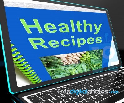 Healthy Recipes On Laptop Shows Online Recipes Stock Image