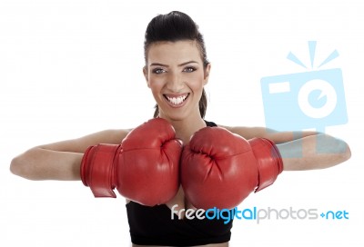 Healthy Woman Practicising Boxing Stock Photo