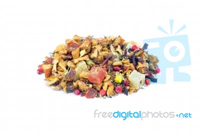 Heap Of Colorful Loose Hot Pineapple Tea On White Stock Photo